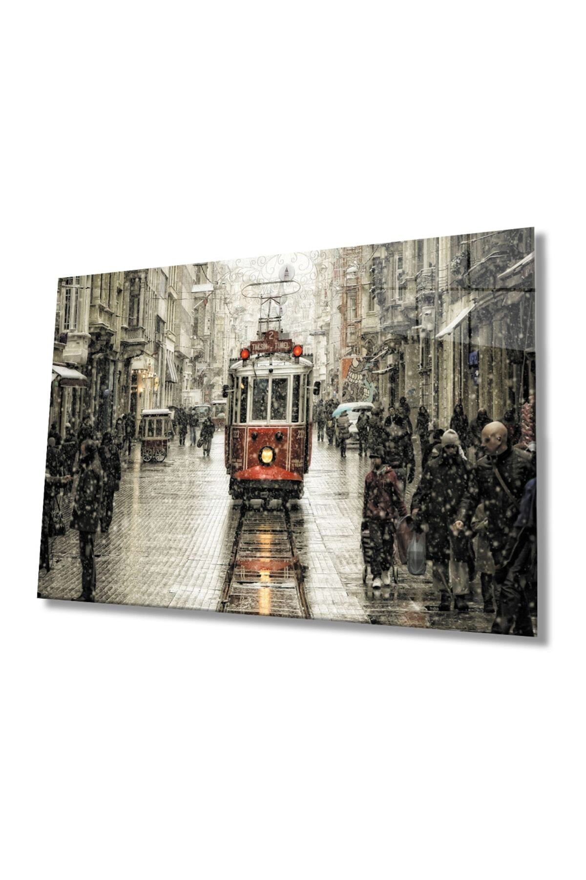Istanbul Istiklal Caddesi Manzarası Cam Tablo, Ev Ve Ofis Duvar Dekoru, Hediyelik, Temperli Cam