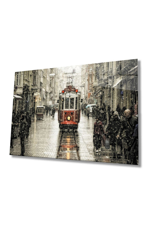 Istanbul Istiklal Caddesi Manzarası Cam Tablo, Ev Ve Ofis Duvar Dekoru, Hediyelik, Temperli Cam