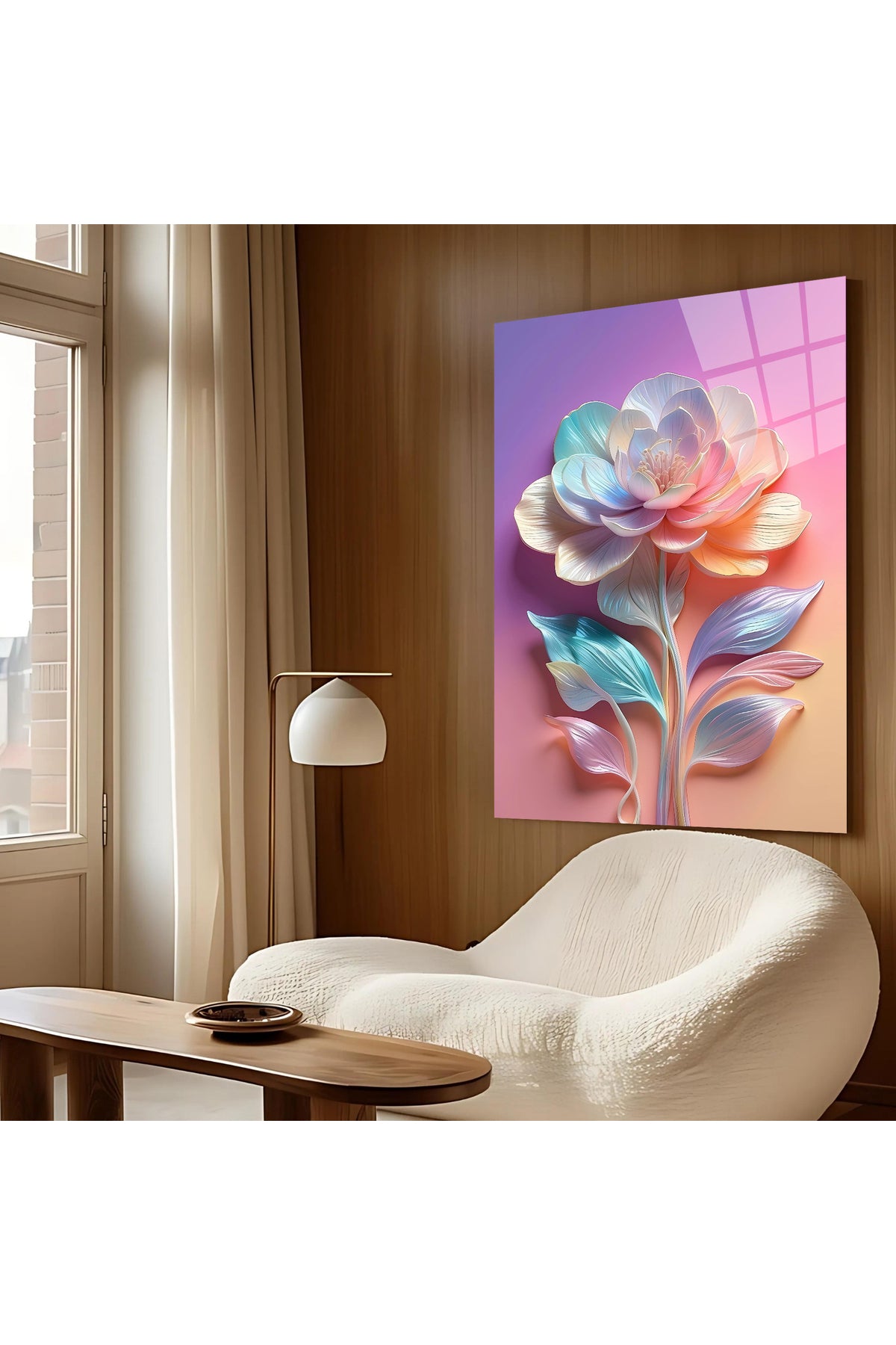 Soft Renk Geçişli Çiçek Deseni – Dekoratif Cam Tablo