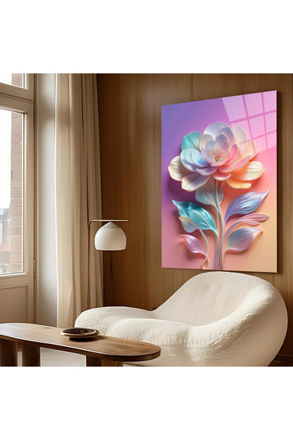 Soft Renk Geçişli Çiçek Deseni – Dekoratif Cam Tablo