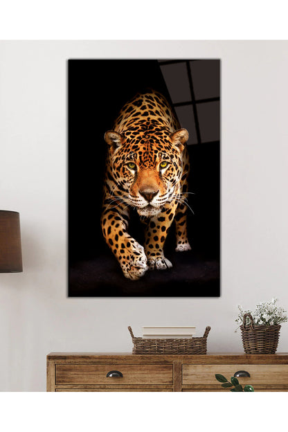 Vahşi Jaguar Hayvan Portresi Cam Tablo, Ev Ofis Okul Duvar Dekoru, Hediyelik, Uv Baskılı Temperli
