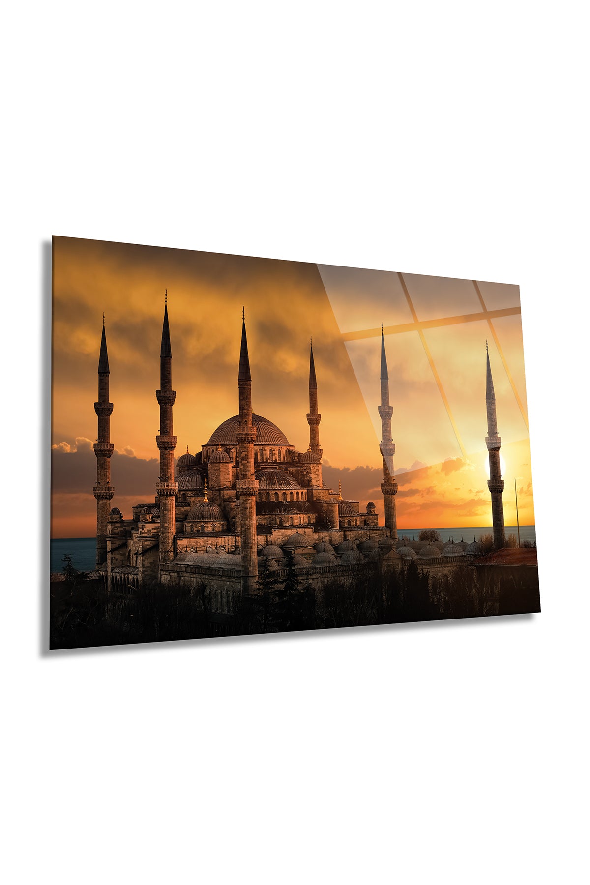 Gün Batımında Sultanahmet Camii Yatay Cam Tablo, Manevi Dini ve İslami, Ev ve Ofis Dekoru, Hediyelik