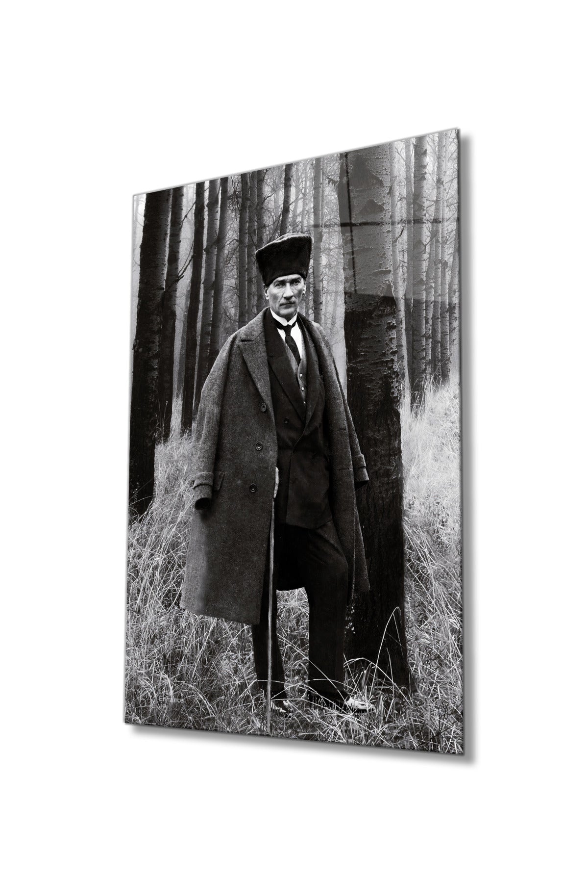 Mustafa Kemal Atatürk Ormanda Cam Tablo, Ev Ofis Okul Duvar Dekoru, Hediyelik, Uv Baskılı Temperli