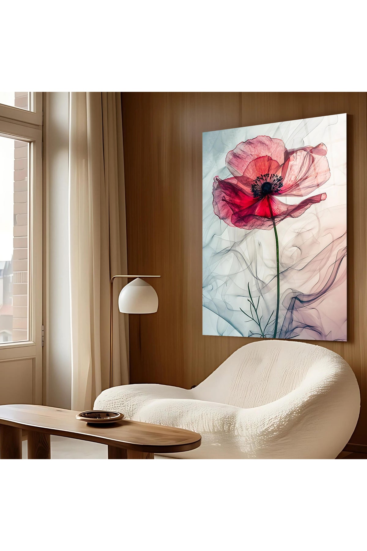 Pembe Çiçek Cam Tablo – Zarif ve Minimalist Modern Dekoratif Duvar Tablosu