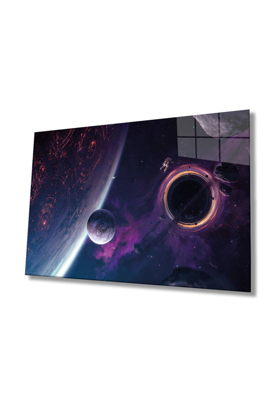 Uzay, Gezegen, Yıldız Ve Astronot Cam Tablo, Ev, Ofis Ve Okul Duvar Dekoru, Hediyelik, Temperli Cam