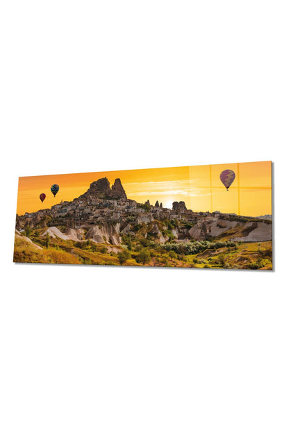 Kapadokya ve Uçan Balonlar Panoramik Cam Tablo, Modern Şık Ev Ofis Duvar Dekoru, Hediyelik Temperli