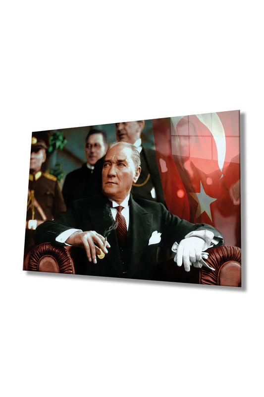 Mustafa Kemal Atatürk Cam Tablo, Ev Ofis Okul Duvar Dekoru, Hediyelik, Dayanıklı Uv Baskılı Temperli