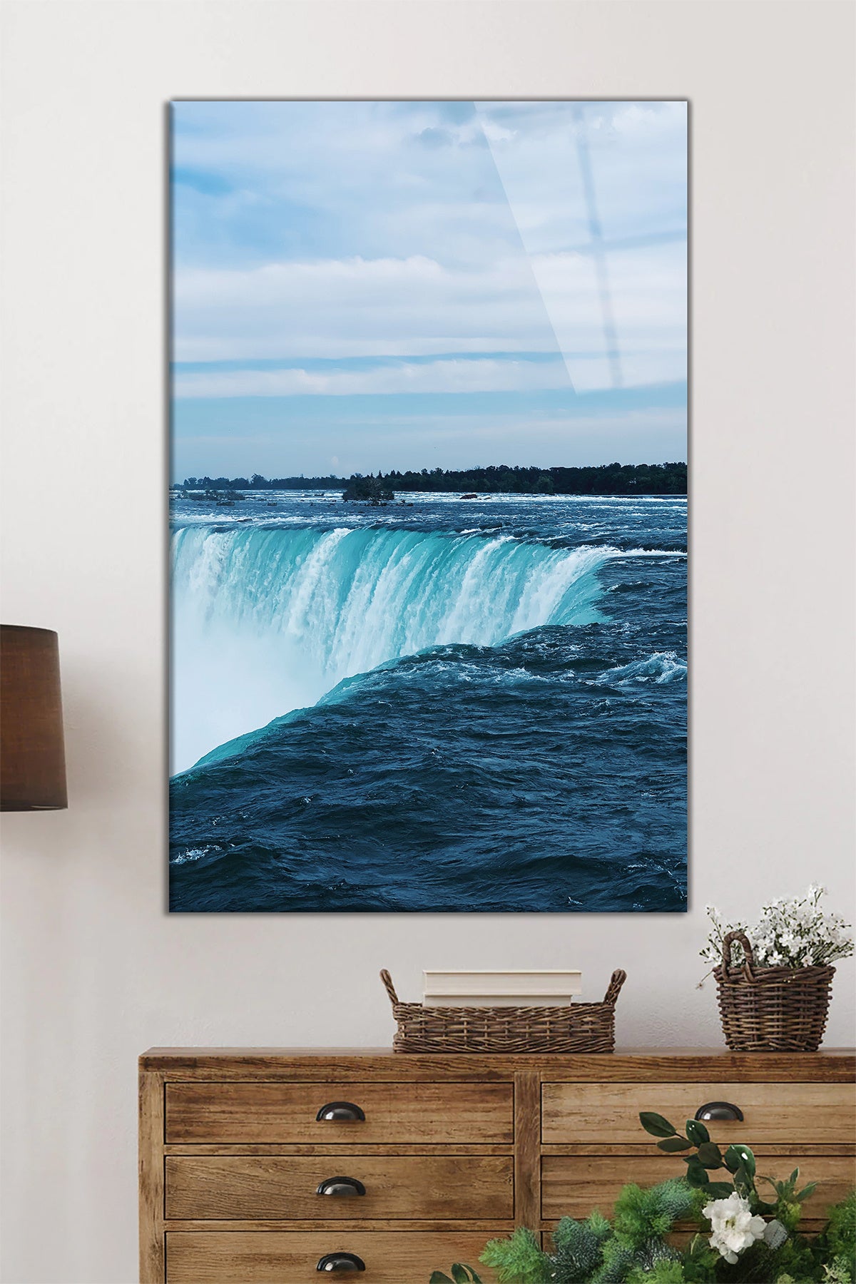 Niagara Şelalesi Dikey Cam Tablo, Ev ve Ofis Duvar Dekoru, Lüks Hediyelik, Kırılmaz Çizilmez