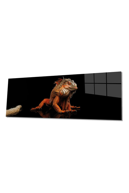 Komodo Ejderi Hayvan Portresi Panoramik Cam Tablo, Şık Ev Ofis Duvar Dekoru, Hediyelik Temperli Cam
