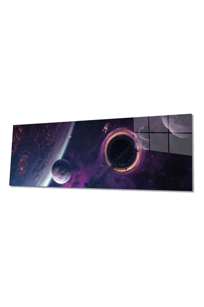 Uzay ve Gezegenler Astronot Manzarası Panoramik Cam Tablo, Ev Ofis Duvar Dekoru, Hediyelik Temperli