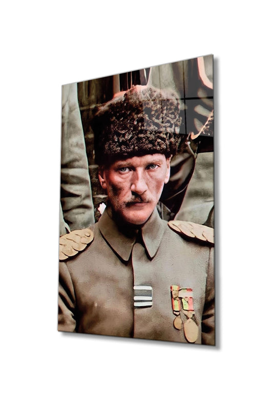Mustafa Kemal Atatürk Portresi Cam Tablo, Ev, Ofis ve Okul Duvar Dekoru, Hediyelik, Temperli Cam