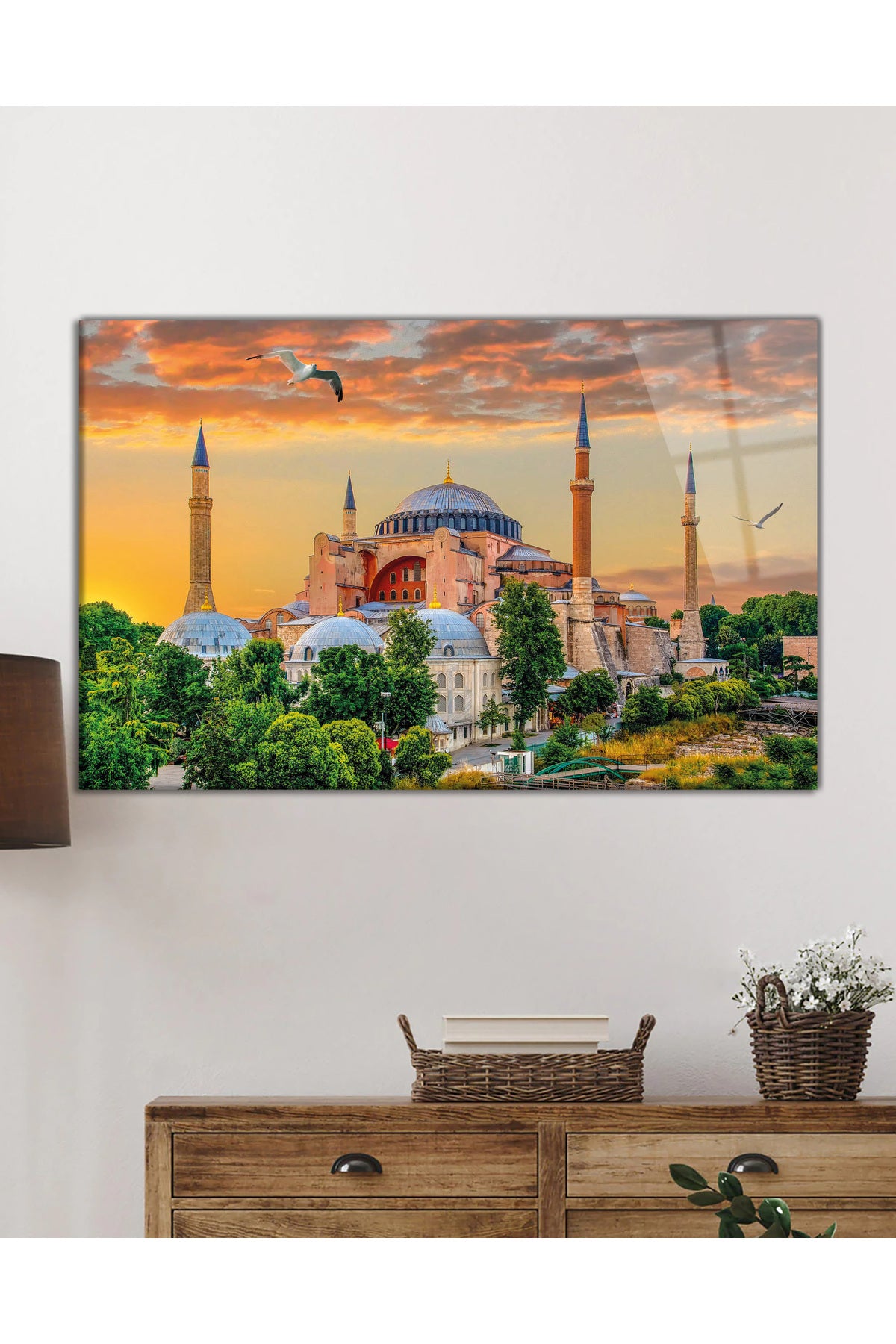 İstanbul Ayasofya Camii Manzarası Cam Tablo, Ev Ofis ve Cami Duvar Dekoru, Hediyelik, Temperli Cam