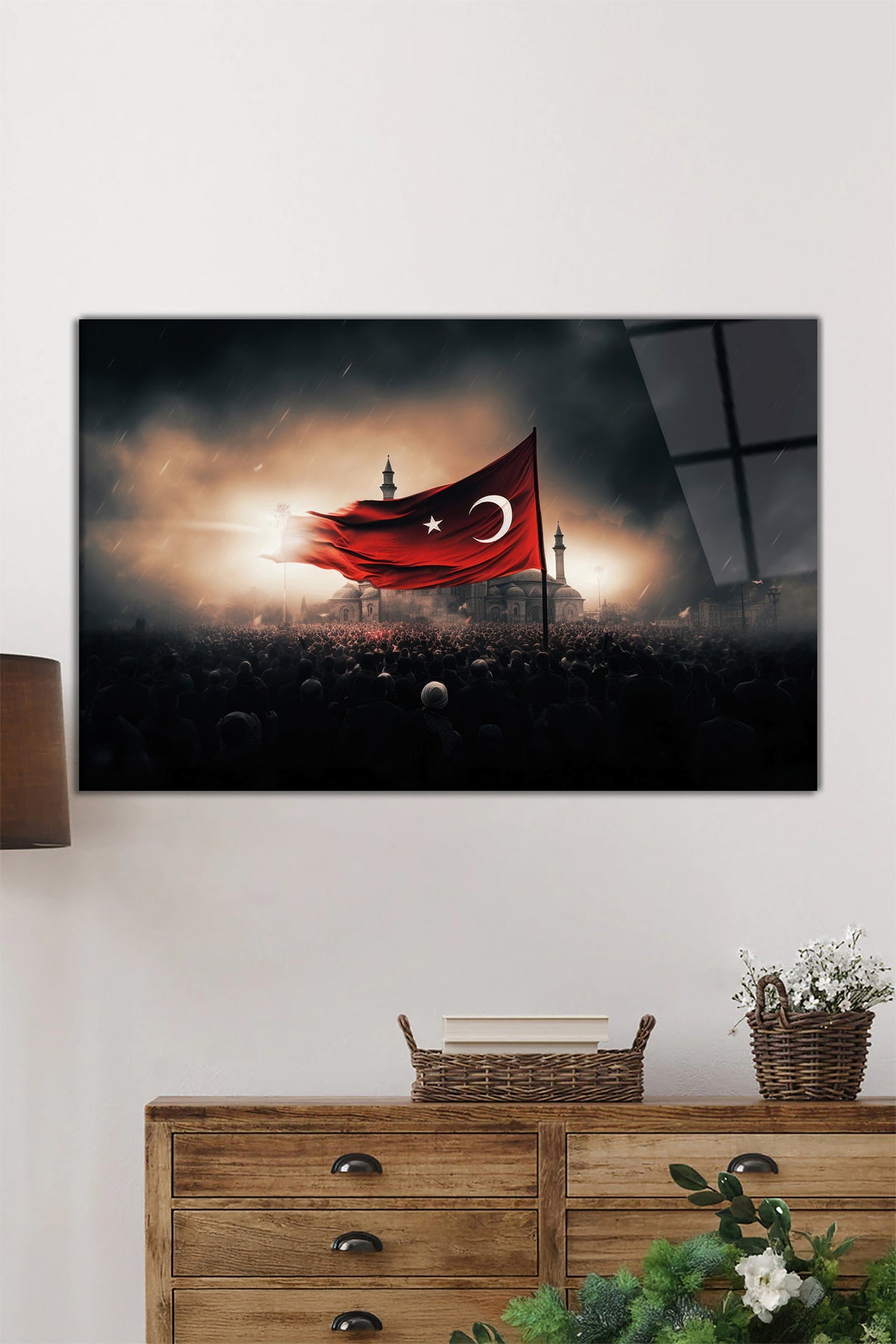 Türk Bayrağı ve Savaş Zaferi Yatay Cam Tablo, Türkiye Bayrak, Ev Ofis Duvar Dekoru, Lüks Hediyelik