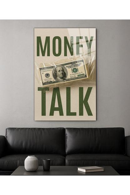 Motivasyon ve Para Konsepti Cam Tablo - Money Talk Dekoratif Tasarım