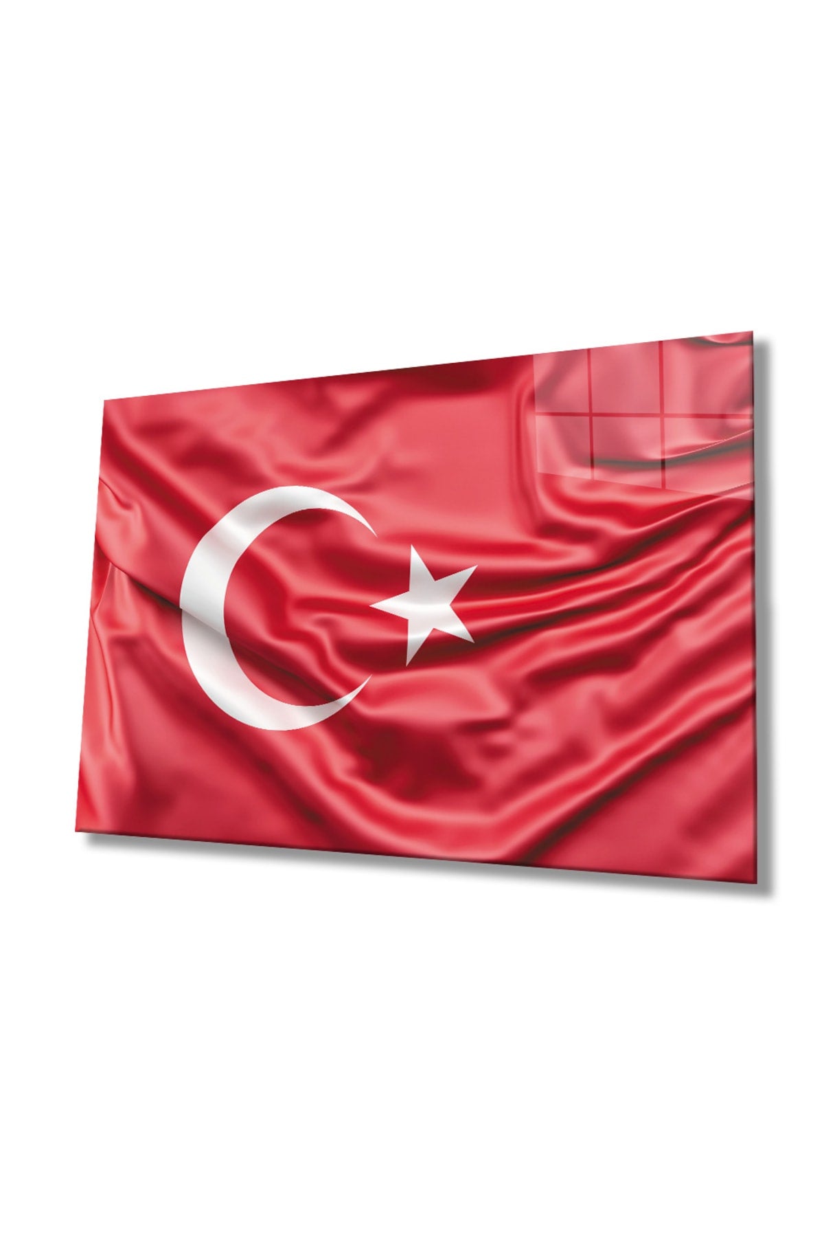 Kırmızı Dalgalı Türk Bayrağı Cam Tablo, Ev, Ofis Ve Okul Duvar Dekoru, Hediyelik, Temperli Cam