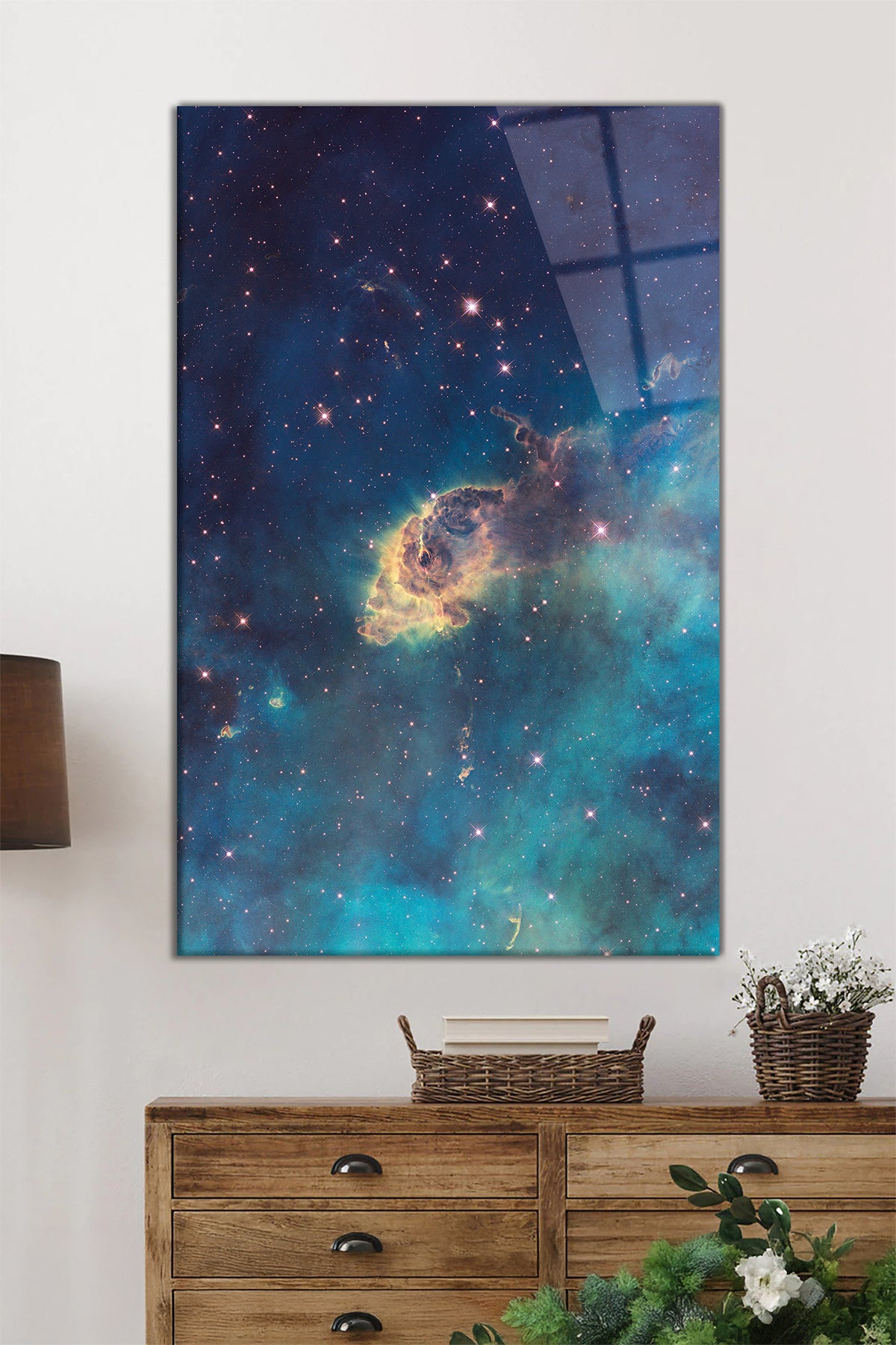 Mavi Nebula Uzay Dikey Cam Tablo, Ev ve Ofis Duvar Dekoru, Lüks Hediyelik, Kırılmaz Çizilmez