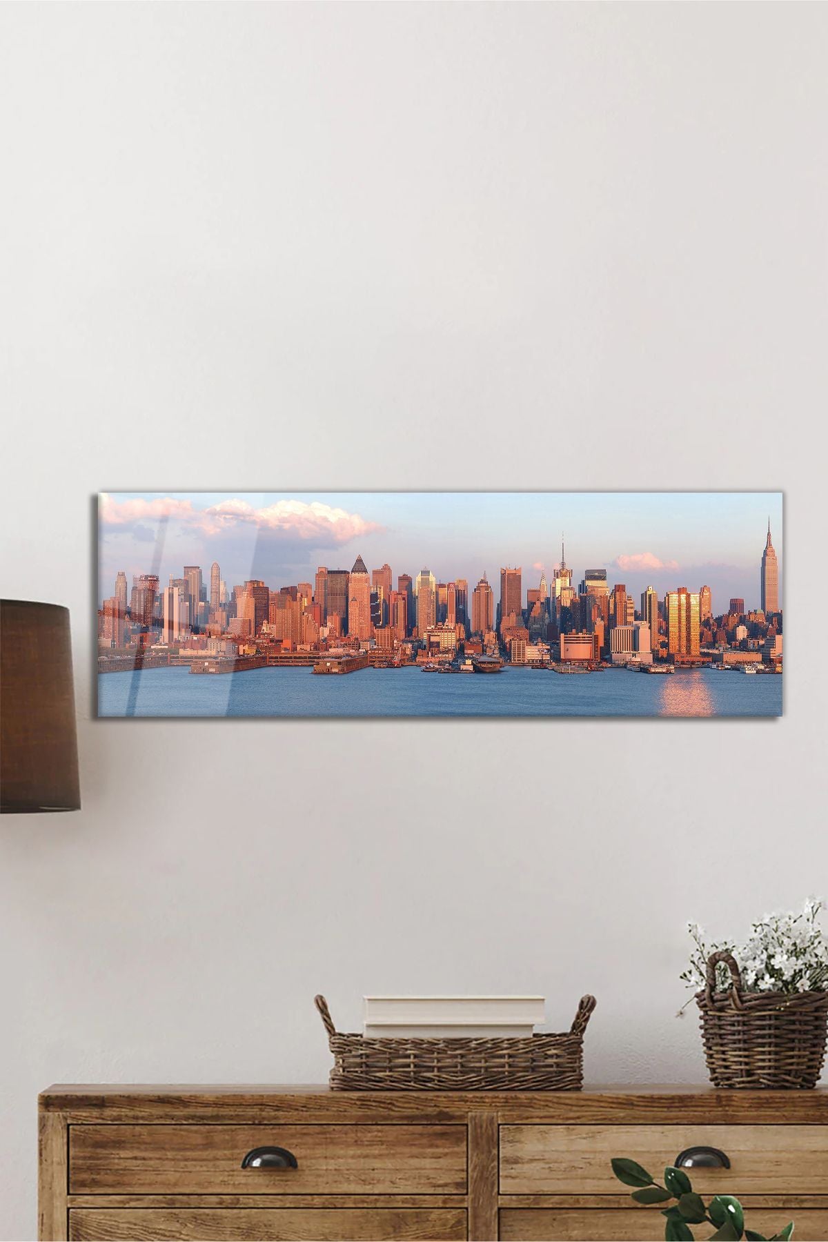 New York Gökdelenleri Panoramik Cam Tablo, Modern ve Şık Ev Ofis Duvar Dekoru, Hediyelik Temperli