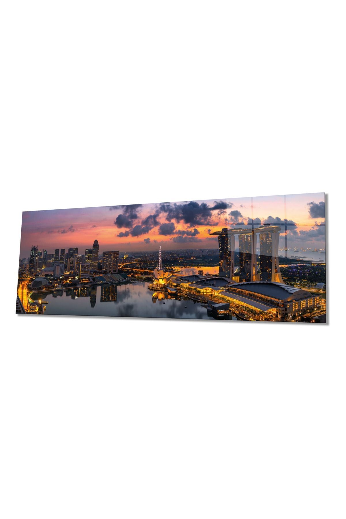 Gün Batımı Şehir Işıkları Panoramik Cam Tablo, Modern Şık Ev Ofis Duvar Dekoru, Hediyelik Temperli