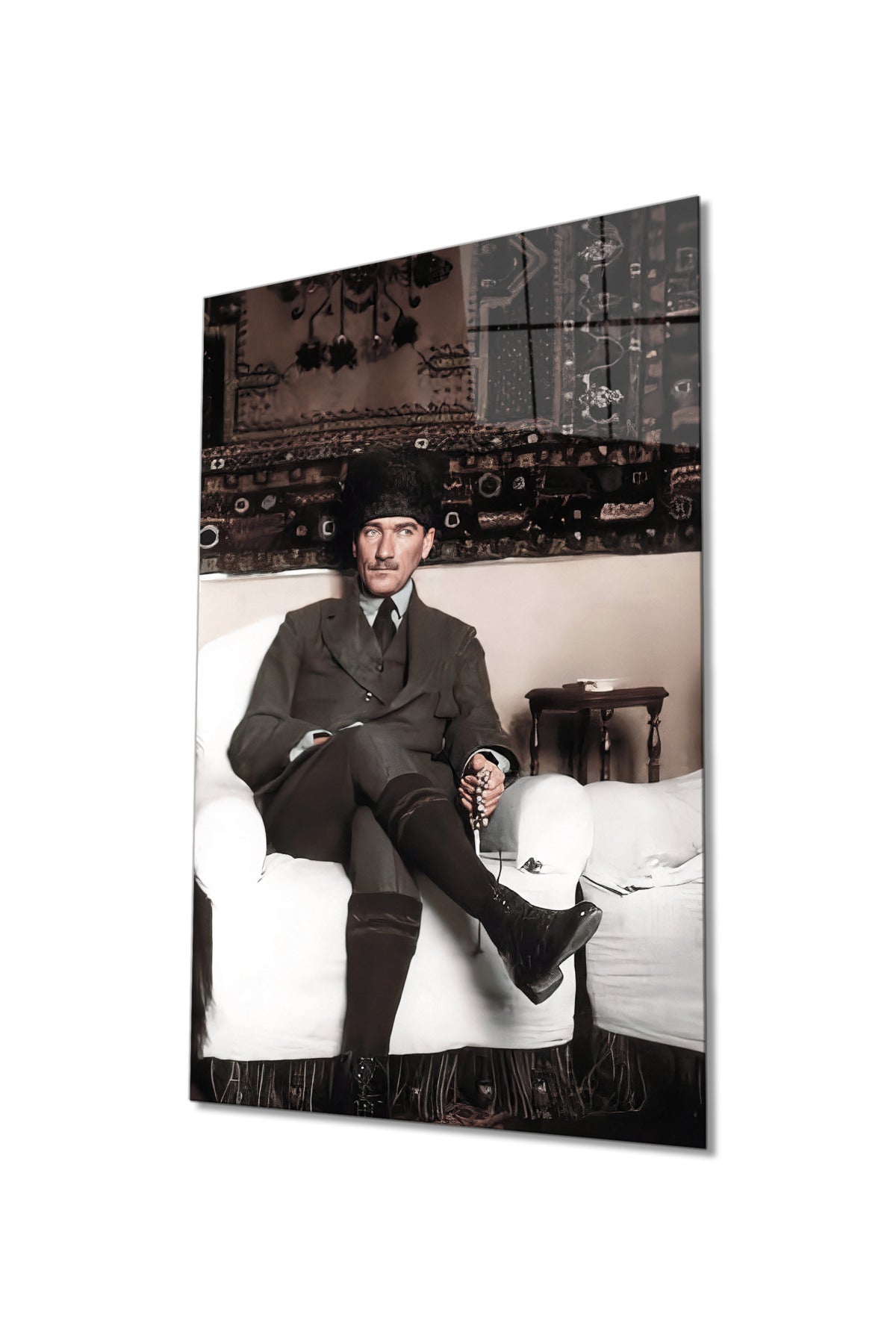 Takım Elbiseli Atatürk Portresi Cam Tablo, ATA Mustafa Kemal, Ev Ofis Okul Duvar Dekoru Temperli Cam