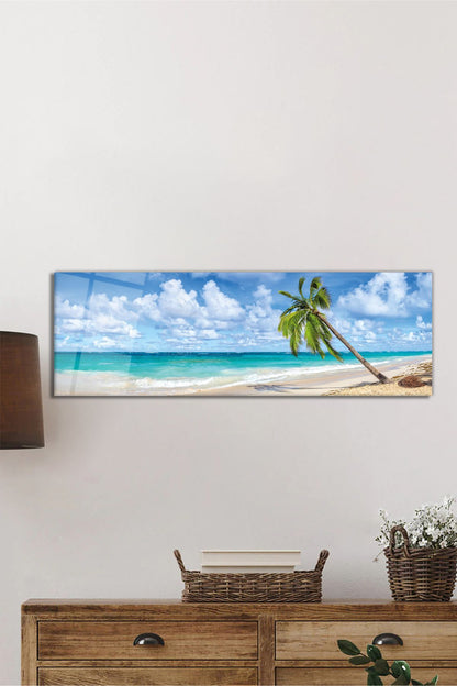Dinlendirici Deniz ve Sahil Panoramik Cam Tablo, Modern Ev Ofis Duvar Dekoru, Hediyelik Temperli Cam