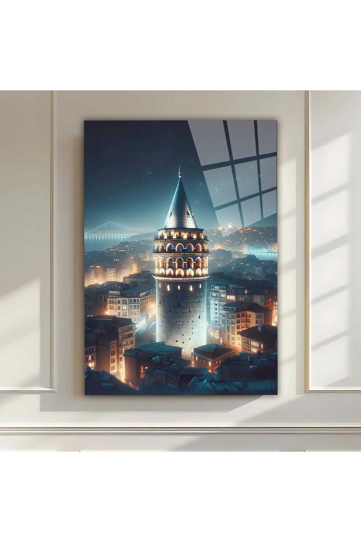 GALATA KULESİ ve İSTANBUL BOĞAZI CAM TABLOSU - MODERN DEKORATİF DUVAR SANATI