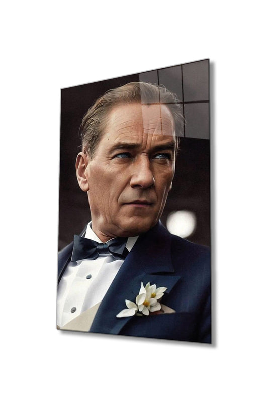 Yapay Zeka Mustafa Kemal Atatürk Portresi Cam Tablo, Ev Ofis Okul Duvar Dekoru, Hediyelik Temperli