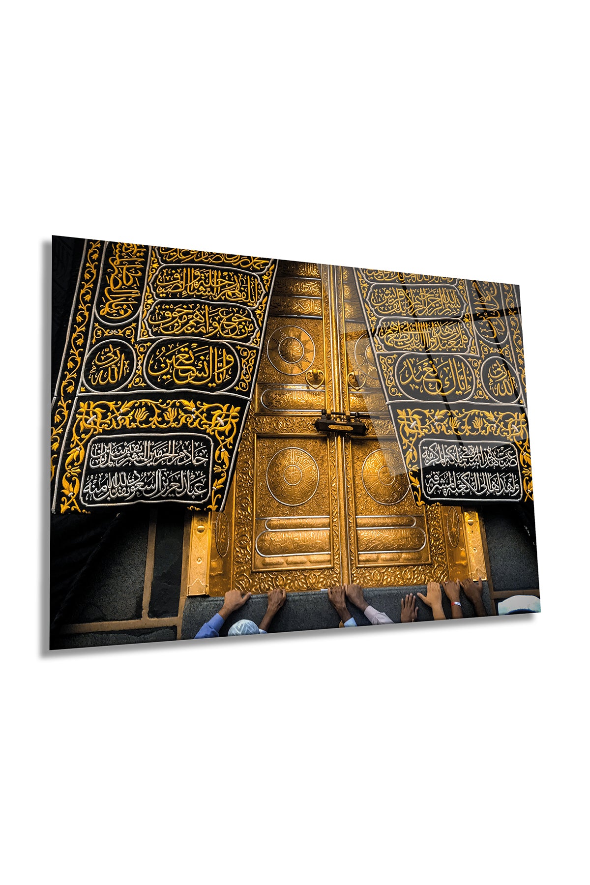 Kisve-i Şerif Kabe Örtüsü Yatay Cam Tablo, İslami, Ev ve Ofis Duvar Dekoru, Lüks Hediyelik
