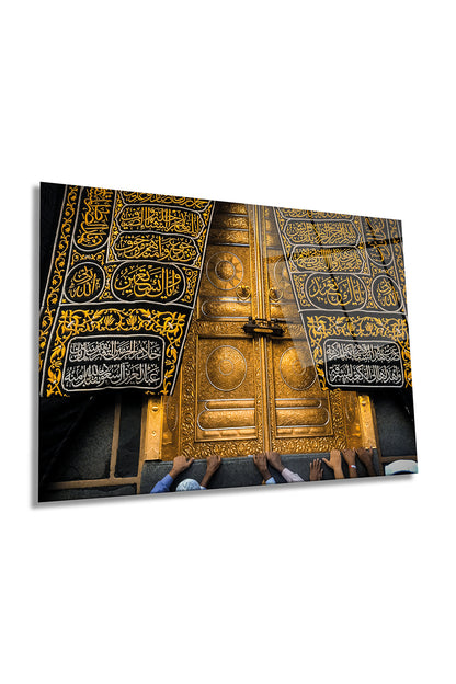 Kisve-i Şerif Kabe Örtüsü Yatay Cam Tablo, İslami, Ev ve Ofis Duvar Dekoru, Lüks Hediyelik