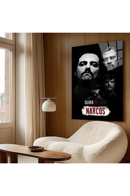 Narcos Dizi Temalı Cam Tablo – Pablo Escobar ve Karakterler