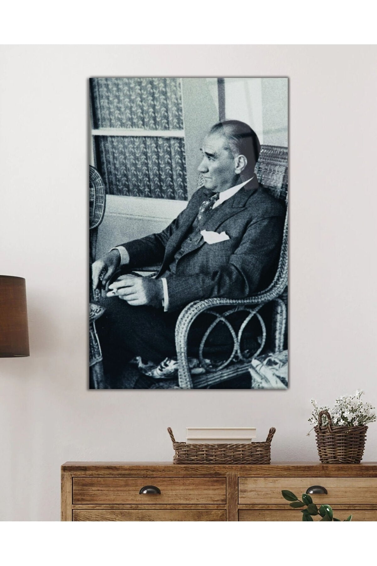 Mustafa Kemal Atatürk Portresi Cam Tablo, Ev, Ofis ve Okul Duvar Dekoru, Hediyelik, Temperli Cam