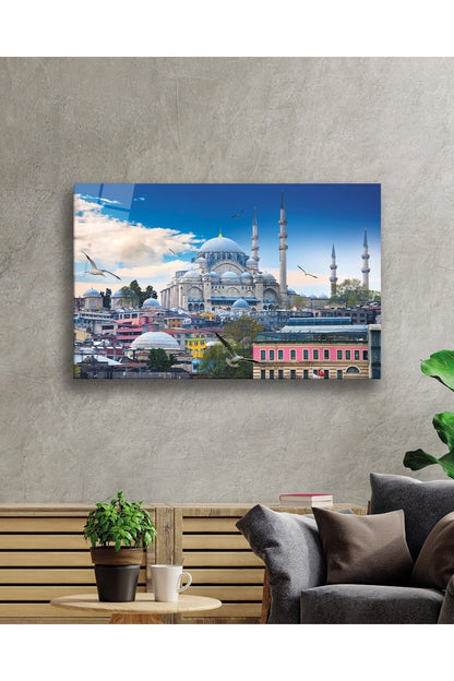 İstanbul Süleymaniye Camii Manzarası Cam Tablo, Ev Ve Ofis Duvar Dekoru, Hediyelik, Temperli Cam