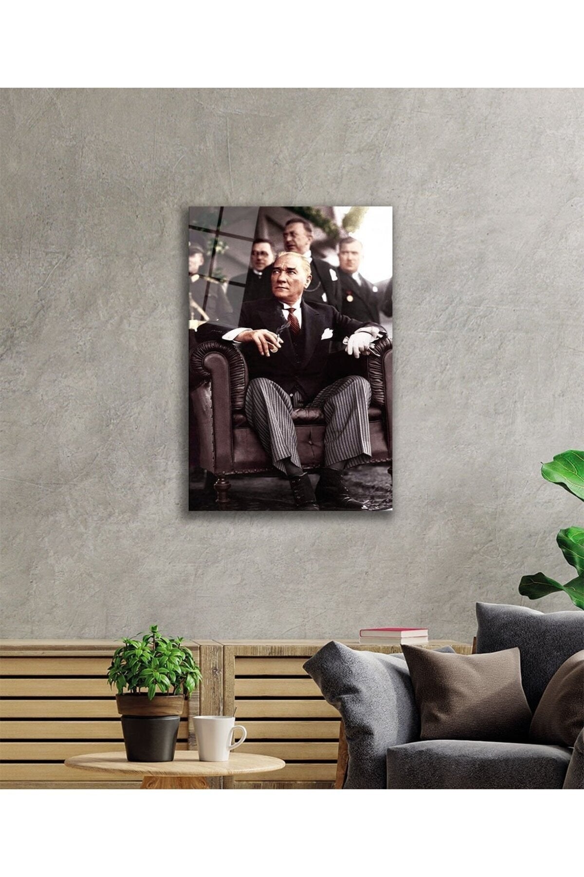 Mustafa Kemal Atatürk Portresi Cam Tablo, Ev, Ofis ve Okul Duvar Dekoru, Hediyelik, Temperli Cam