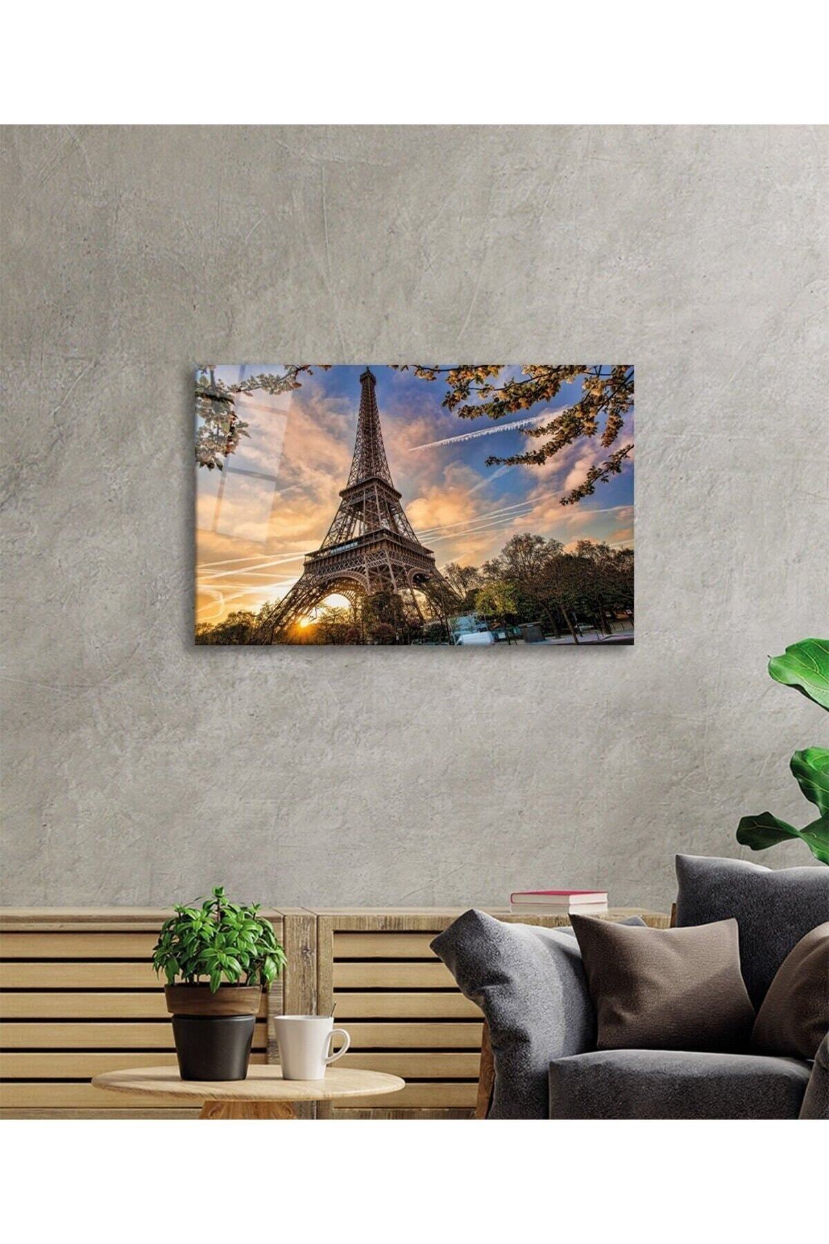 Fransa Paris Eyfel Kulesi Doğa Şehir Manzarası Cam Tablo, Ev Ofis Duvar Dekoru, Hediyelik, Temperli