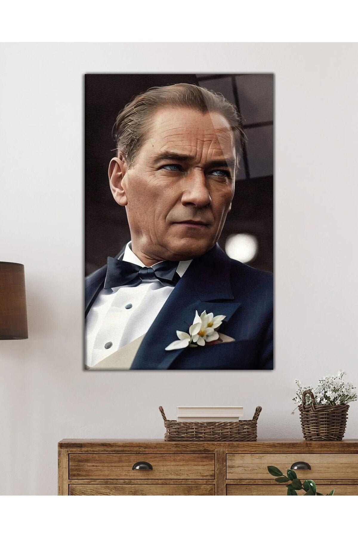 Yapay Zeka Mustafa Kemal Atatürk Portresi Cam Tablo, Ev Ofis Okul Duvar Dekoru, Hediyelik Temperli
