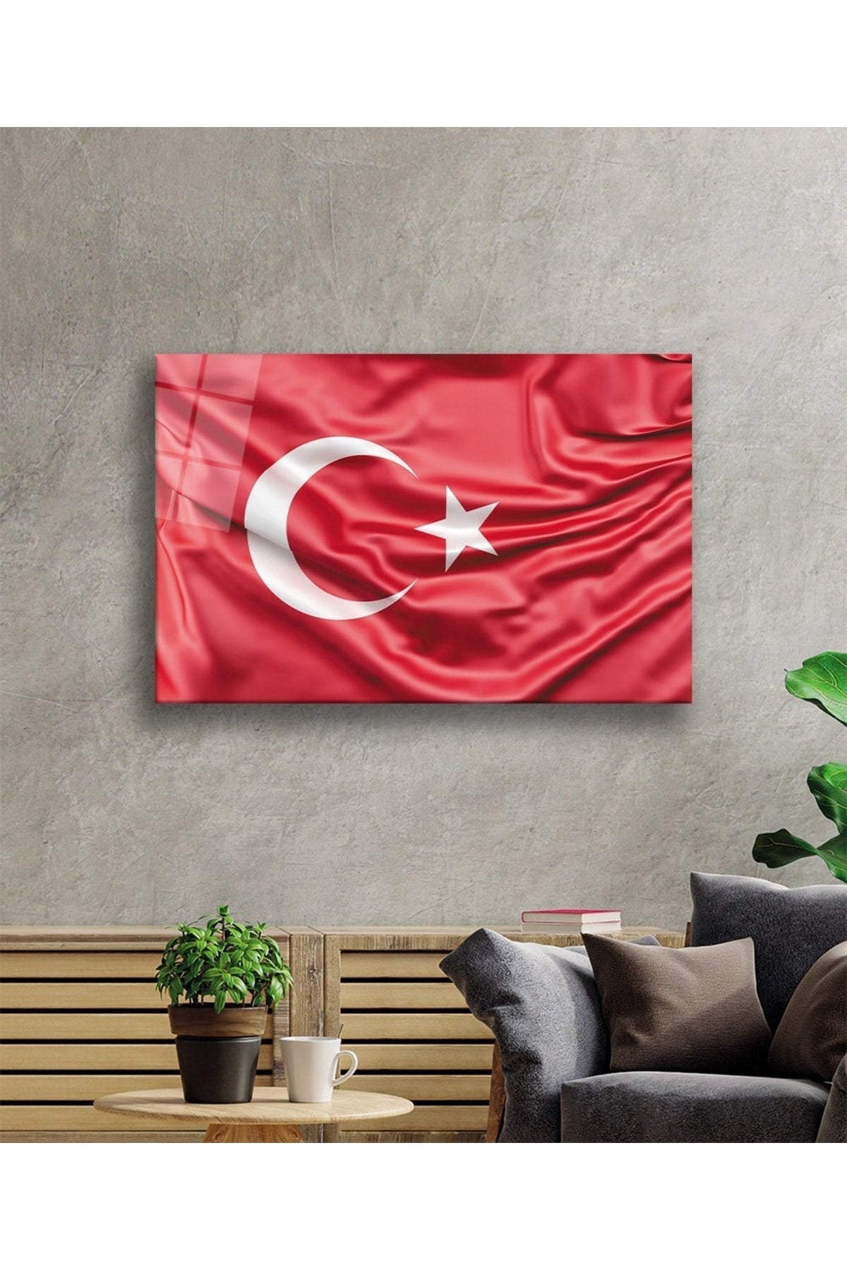 Kırmızı Dalgalı Türk Bayrağı Cam Tablo, Ev, Ofis Ve Okul Duvar Dekoru, Hediyelik, Temperli Cam