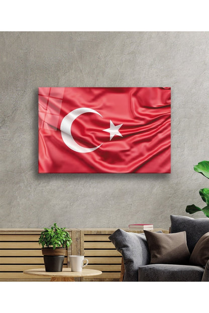 Kırmızı Dalgalı Türk Bayrağı Cam Tablo, Ev, Ofis Ve Okul Duvar Dekoru, Hediyelik, Temperli Cam
