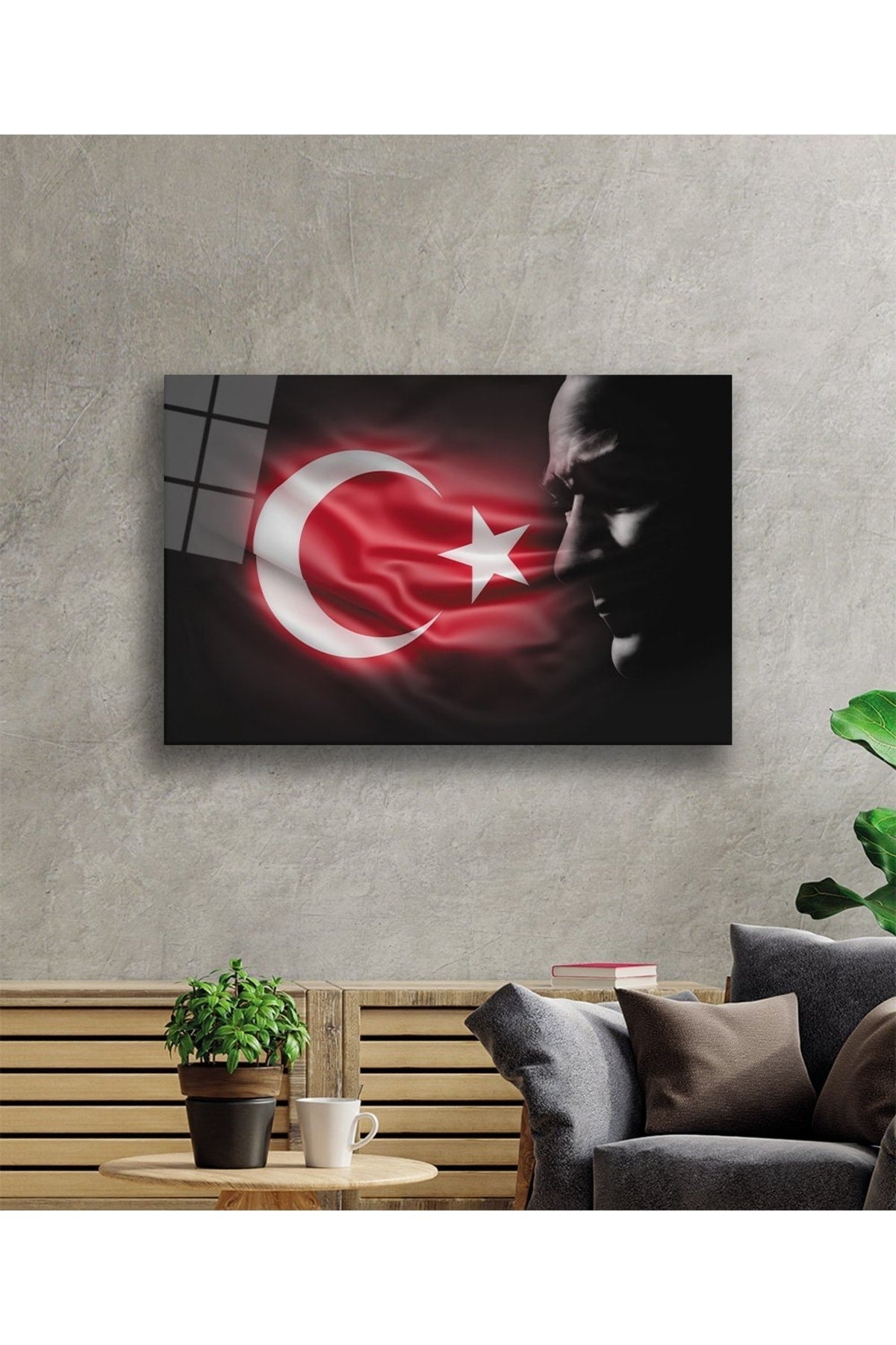 Mustafa Kemal Atatürk Türk Bayrağı Cam Tablo, Ev, Ofis Ve Okul Duvar Dekoru, Hediyelik, Temperli Cam