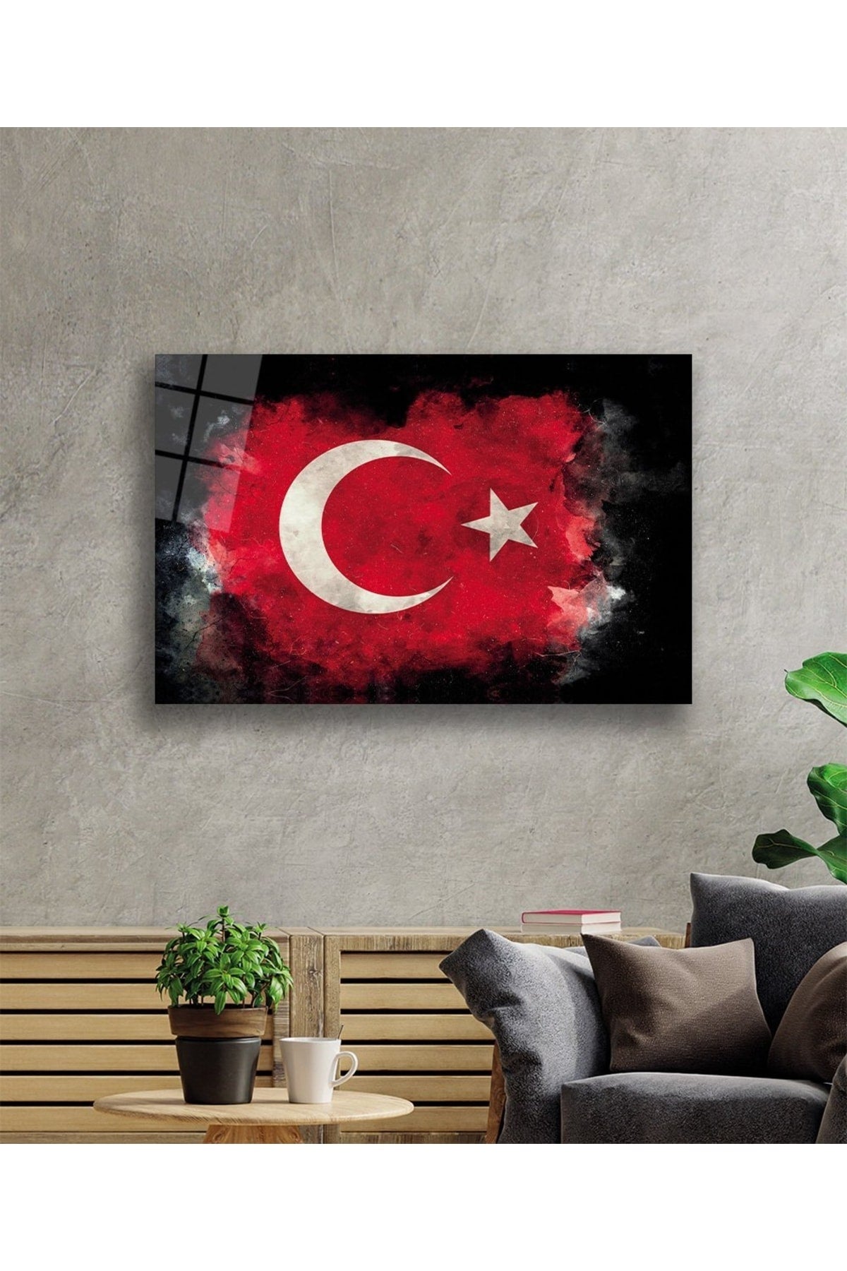 Siyah Fonlu Türk Bayrağı Cam Tablo, Ev, Ofis Ve Okul Duvar Dekoru, Hediyelik, Dayanıklı Temperli Cam