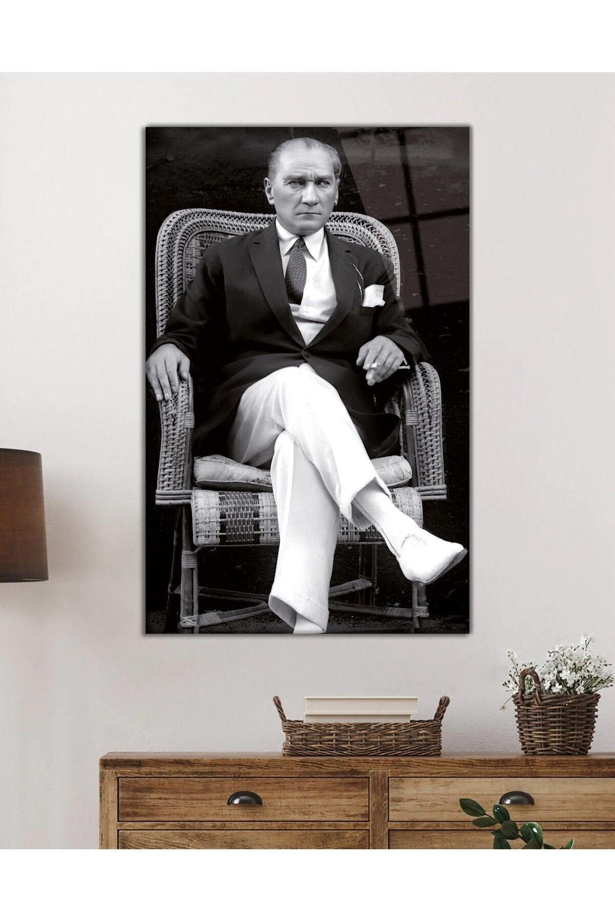 Mustafa Kemal Atatürk Portresi Cam Tablo, Ev, Ofis ve Okul Duvar Dekoru, Hediyelik, Temperli Cam
