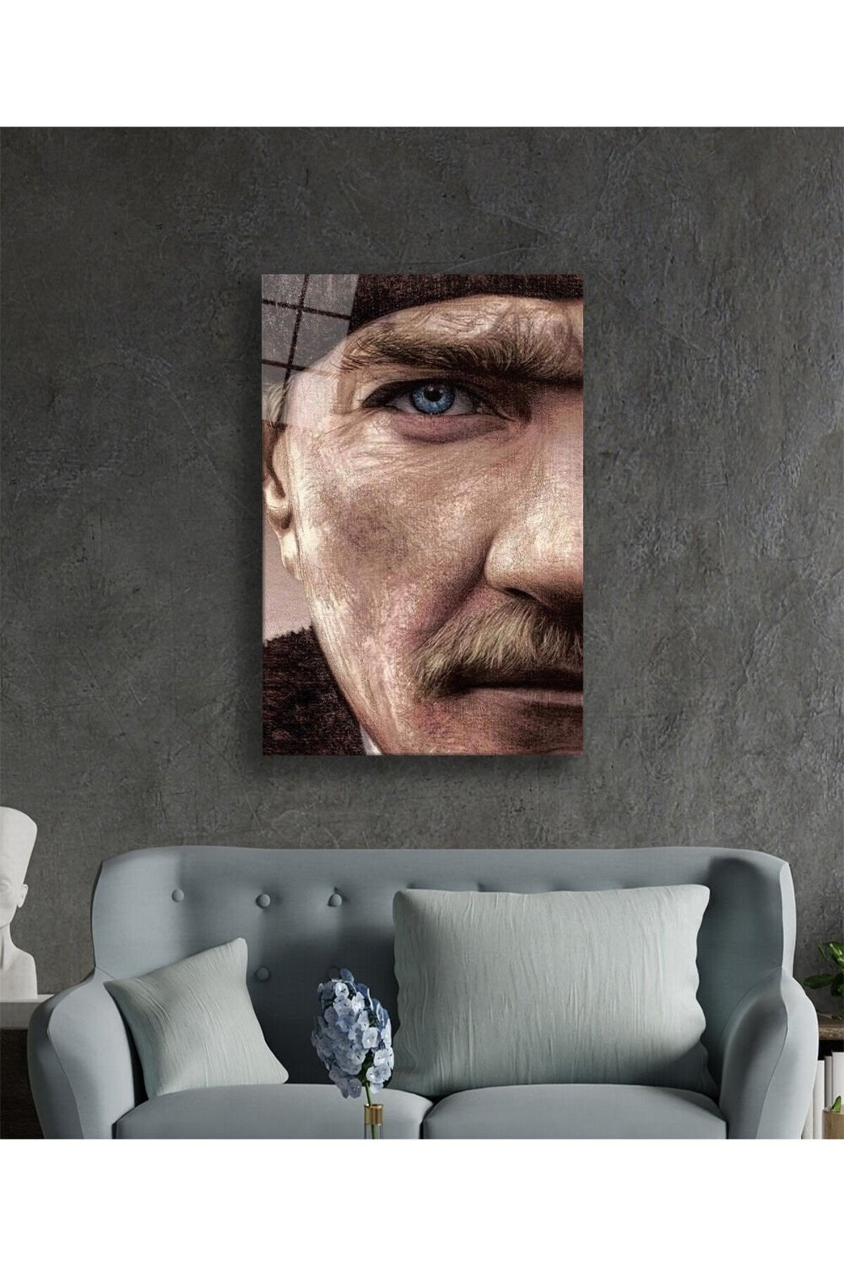 Mustafa Kemal Atatürk Portresi Cam Tablo, Ev, Ofis ve Okul Duvar Dekoru, Hediyelik, Temperli Cam