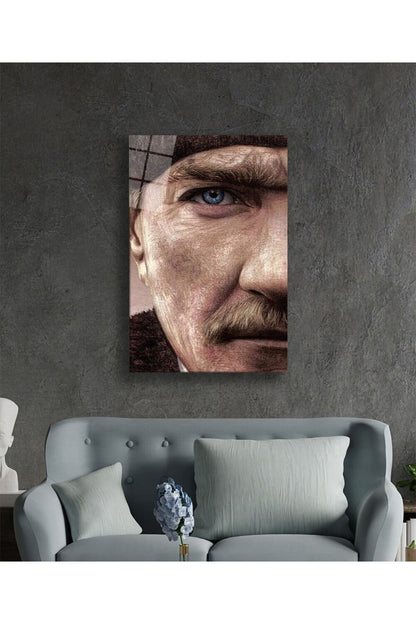 Mustafa Kemal Atatürk Portresi Cam Tablo, Ev, Ofis ve Okul Duvar Dekoru, Hediyelik, Temperli Cam