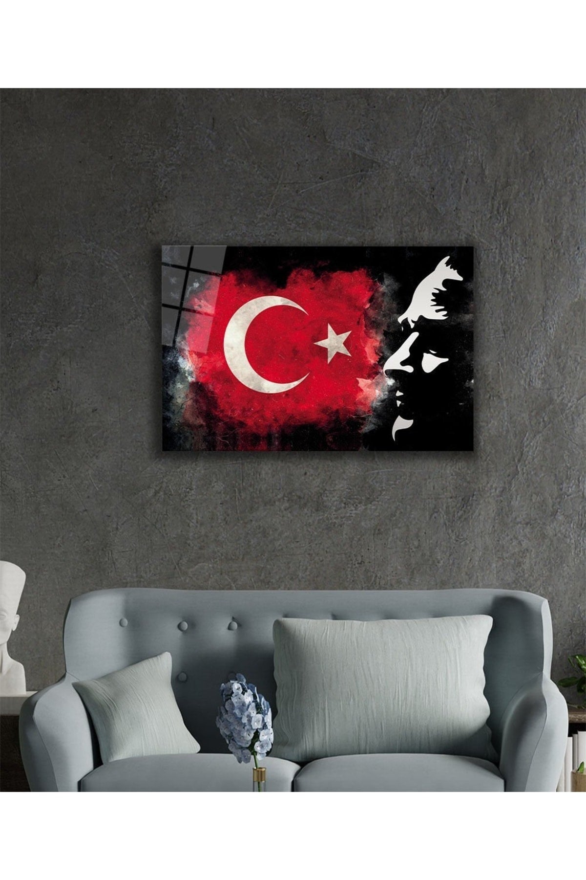 Mustafa Kemal Atatürk Türk Bayrağı Cam Tablo, Ev, Ofis Ve Okul Duvar Dekoru, Hediyelik, Temperli Cam