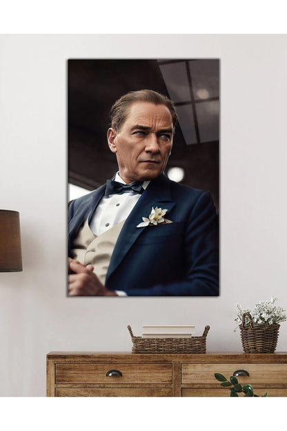 Yapay Zeka Mustafa Kemal Atatürk Portresi Cam Tablo, Ev Ofis Okul Duvar Dekoru, Hediyelik Temperli