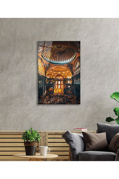 Ayasofya Camii Motif Dini İslami Cam Tablo, Müslüman Ev Ve Ofis Duvar Dekoru Hediyelik, Temperli Cam