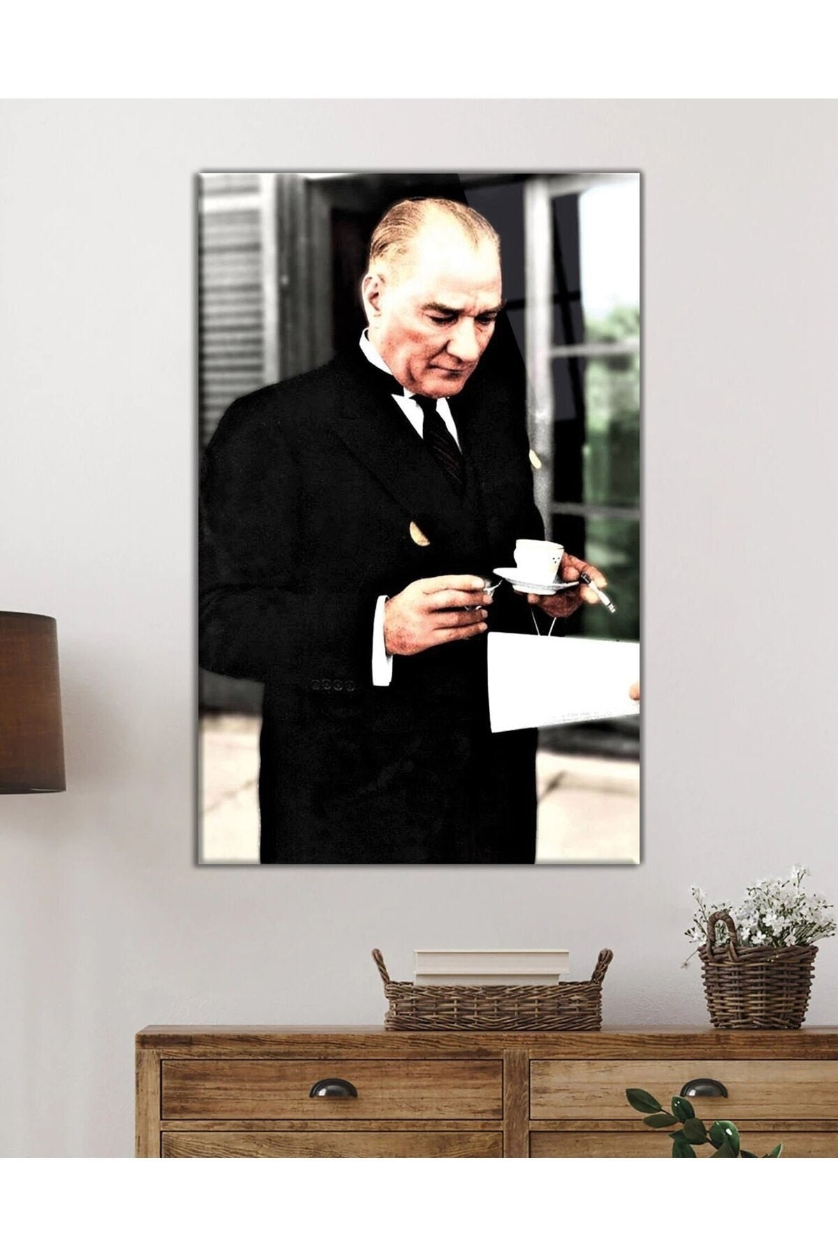 Mustafa Kemal Atatürk Portresi Cam Tablo, Ev, Ofis ve Okul Duvar Dekoru, Hediyelik, Temperli Cam