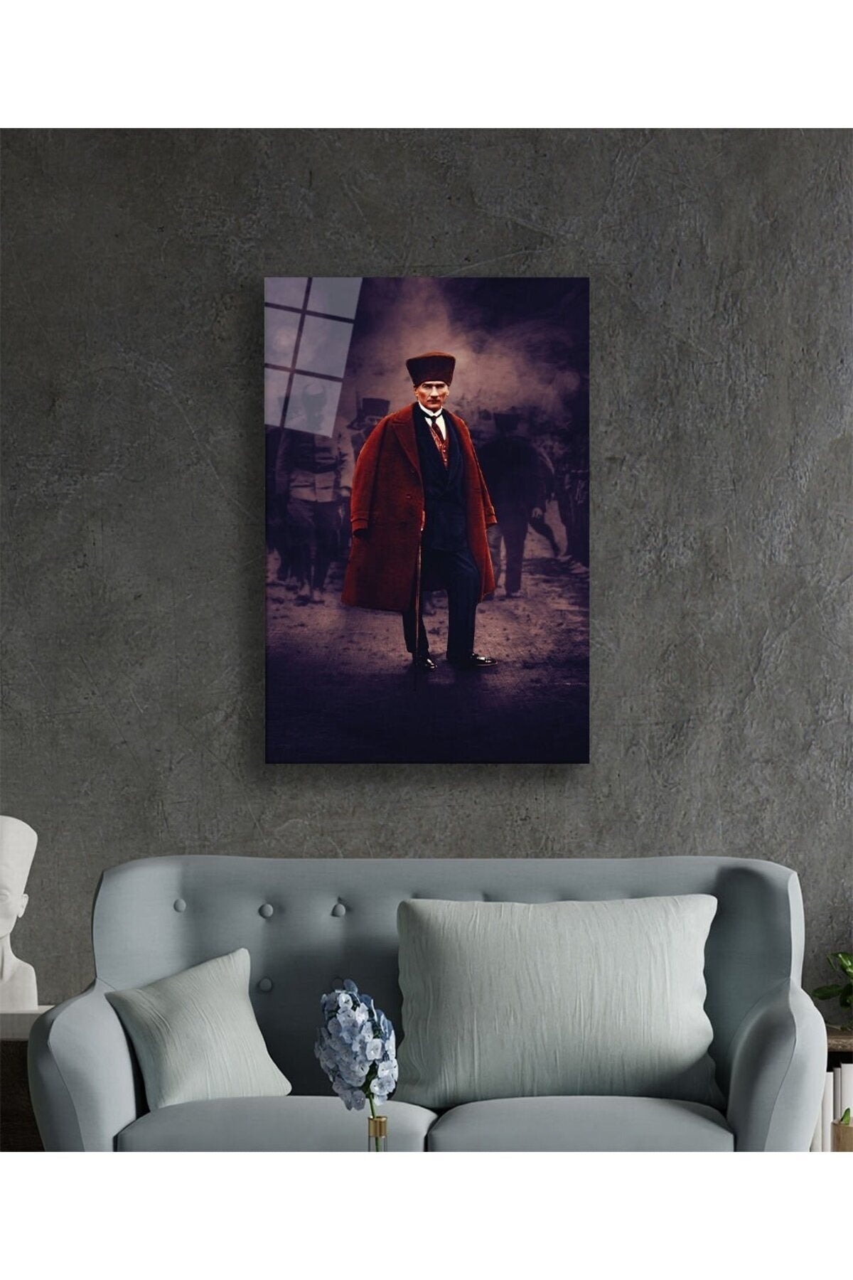 Mustafa Kemal Atatürk Portresi Cam Tablo, Ev, Ofis ve Okul Duvar Dekoru, Hediyelik, Temperli Cam