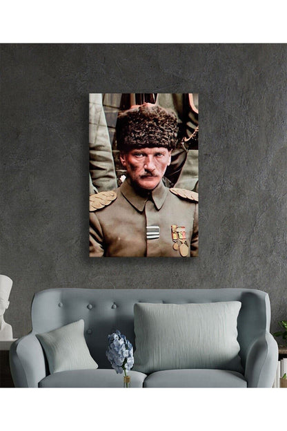 Mustafa Kemal Atatürk Portresi Cam Tablo, Ev, Ofis ve Okul Duvar Dekoru, Hediyelik, Temperli Cam