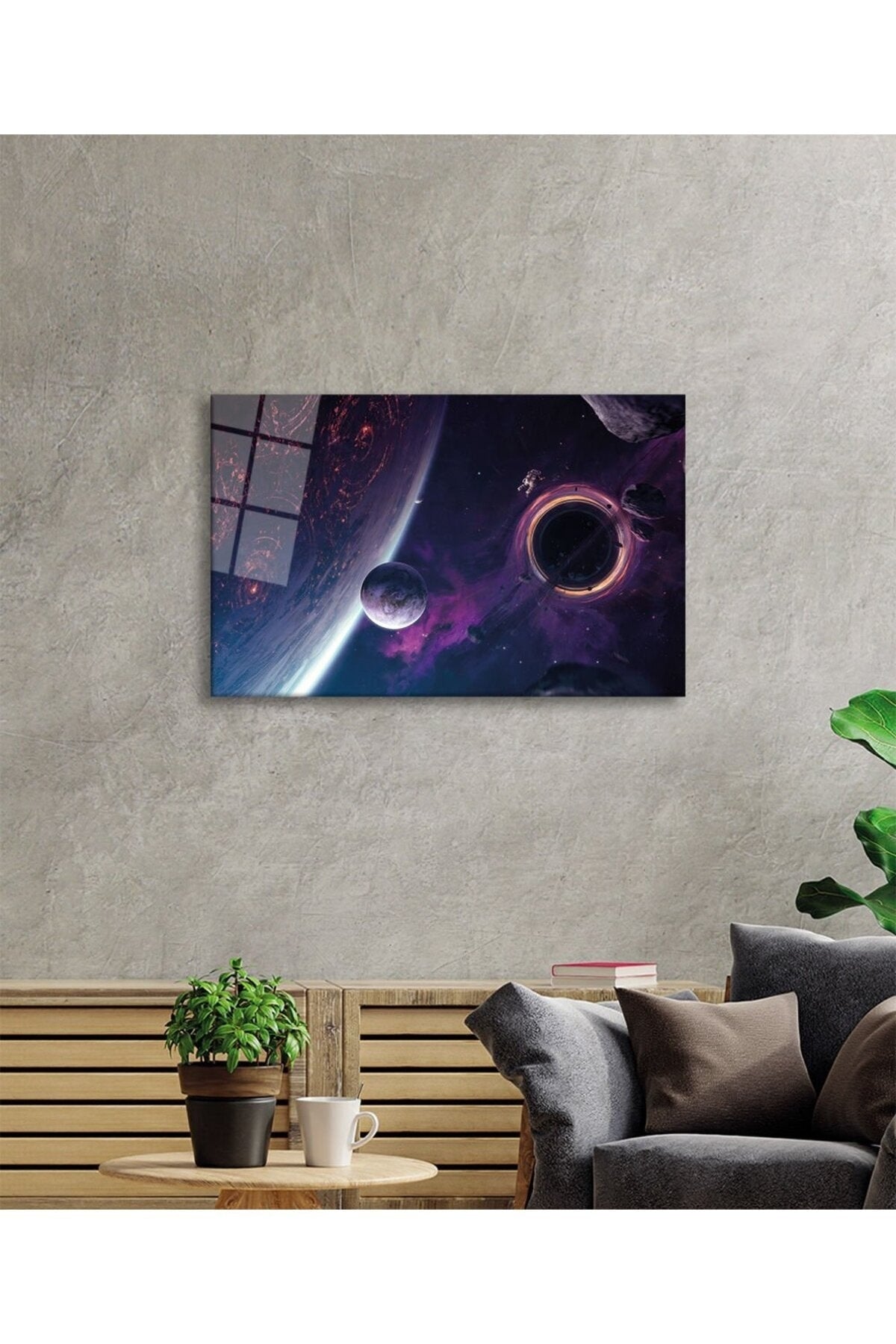 Uzay, Gezegen, Yıldız Ve Astronot Cam Tablo, Ev, Ofis Ve Okul Duvar Dekoru, Hediyelik, Temperli Cam